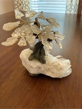 Clear Crystal Gem Tree Sculpture - Neutral White Accent